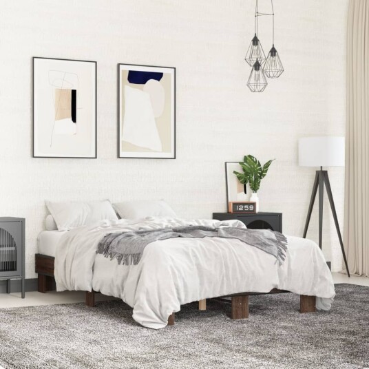 Sengeramme brun eik 120x200 cm konstruert tre og metall 8721102448447 Sengeramme brun eik 120x200 cm konstruert tre og metall 8721102448447