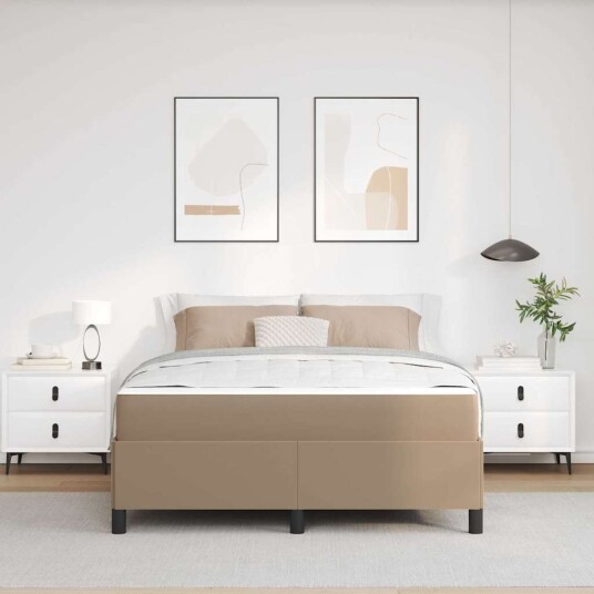 Sengeramme med madrass Cappuccino 140 x 200 cm Kunstlær