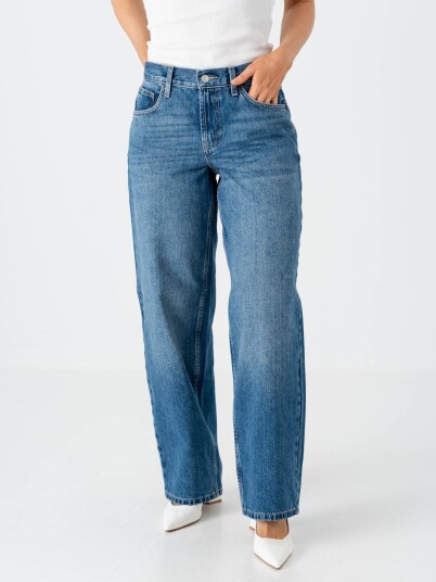 Topshop Cinch Low Rise Wide Denim Jeans Denim 30/34