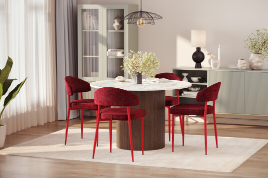 Scandinavian Choice Uppveda Spisebord 120 cm Rund med 4 stk Jairam Matstkolar Brun