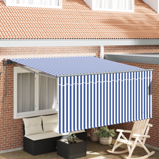  Innvendbar Markise Blå og Hvit Stripete 350 x 250 cm Stoff