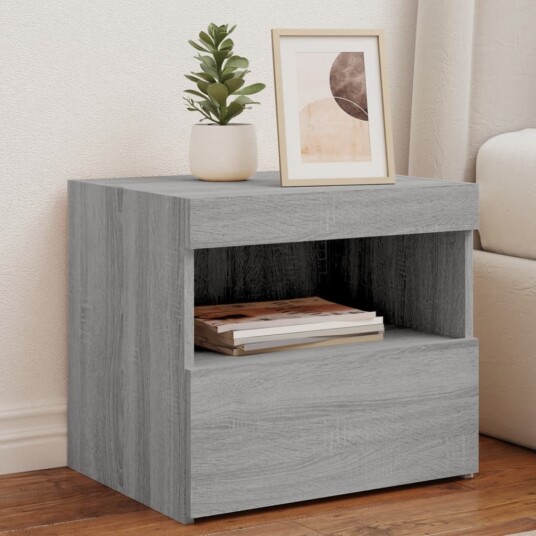  Nattbord med LED 2 stk grå sonoma 50x40x45 cm 8721012253582
