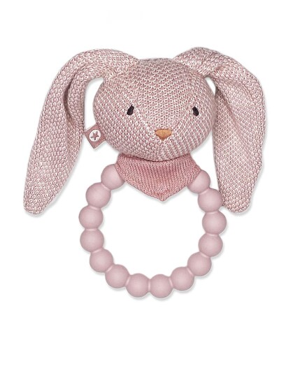 Smallstuff Rattle Silicone Ring w. Knitted Bunny Soft Powder Smallstuff Rattle Silicone Ring w. Knitted Bunny Soft Powder