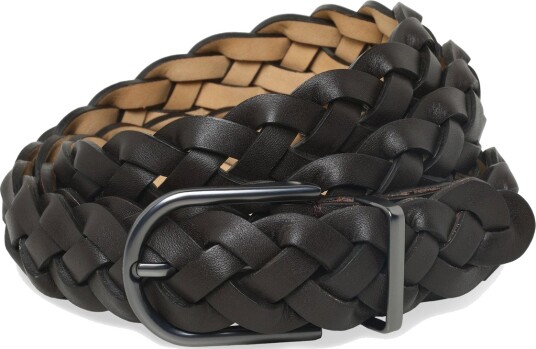 Mango 100% Braided Leather Belt   Brown   80