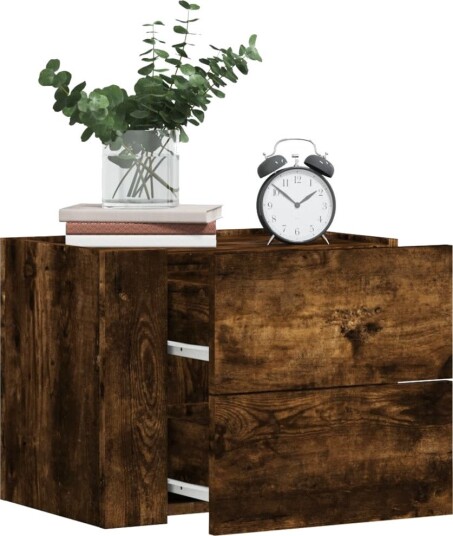 Veggmontert nattbord røkt eik 45x30x35 cm 848333 Veggmontert nattbord røkt eik 45x30x35 cm 848333