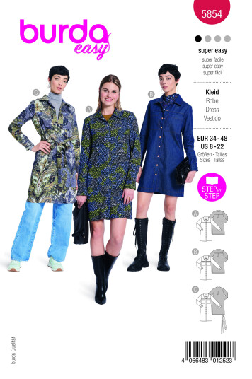 Burda 5854 - Kjole EUR: 34-48, US: 8-22