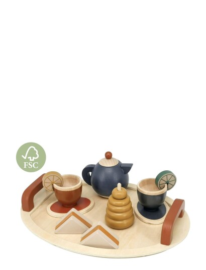 Magni Toys Tea Set With Tray In Fsc Wood - Multi/patterned - 22X30X4.5CM