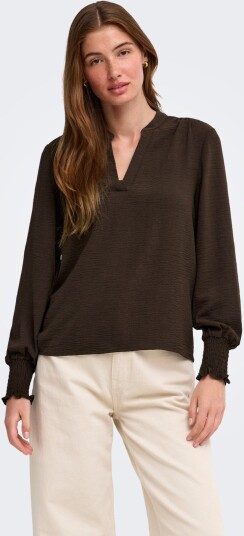 ONLY Onlmette V Neck Ls Smock Top Noos Wvn Brown M