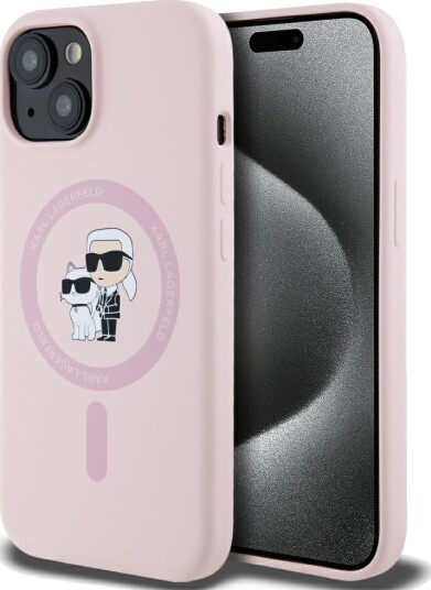 Karl Lagerfeld Silikon Mobildeksel Karl&Choupette MagSafe iPhone 15 Plus - Rosa