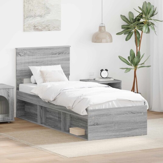 Sengestamme med hodegjerde Grå Sonoma 75 x 190 cm Massiv furu Sengestamme med hodegjerde Grå Sonoma 75 x 190 cm Massiv furu