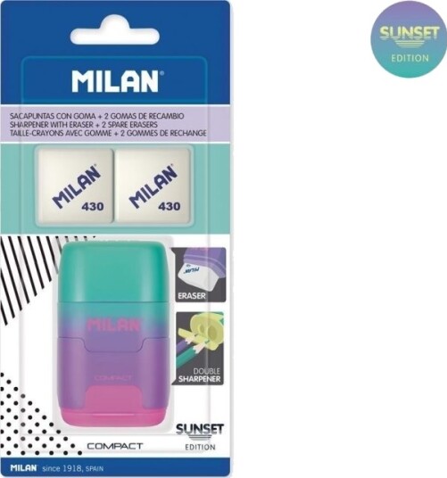 Milan Milan Temperówka Z Gumka Milan Grønn Lilla Rosa 2 Viskelær 430 Compact Sunset På Blister Milan Milan Temperówka Z Gumka Milan Grønn Lilla Rosa 2 Viskelær 430 Compact Sunset På Blister