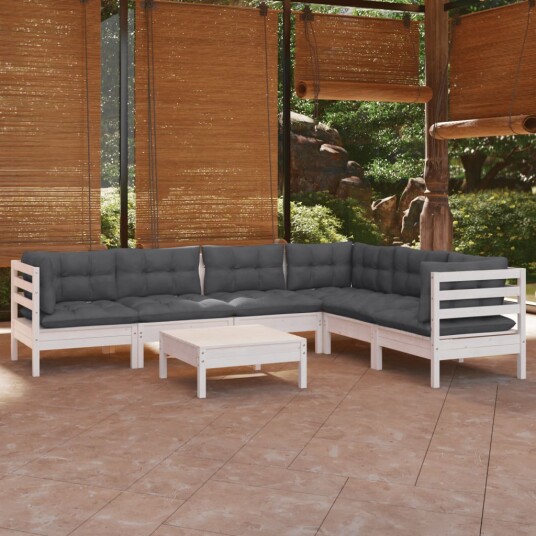  Hagesofagruppe med puter 7 deler hvit heltre furu 3096690