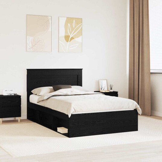 Sengestamme med hodegjerde Svart 120 x 190 cm Massiv furu Sengestamme med hodegjerde Svart 120 x 190 cm Massiv furu