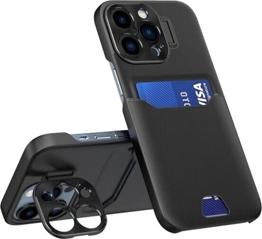 Hurtel Leather Stand Case for iPhone 14 Pro Max Cover Card Wallet with Stand Black