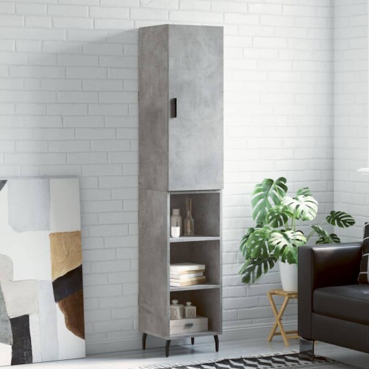 vidaXL Highboard betonggrå 34,5x34x180 cm konstruert tre 8720845482275