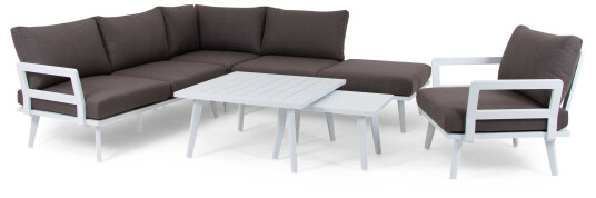 Brafab Villac soffgrupp Vit med brun dyna 3-sits divansoffa, 2 st soffbord & fåtölj