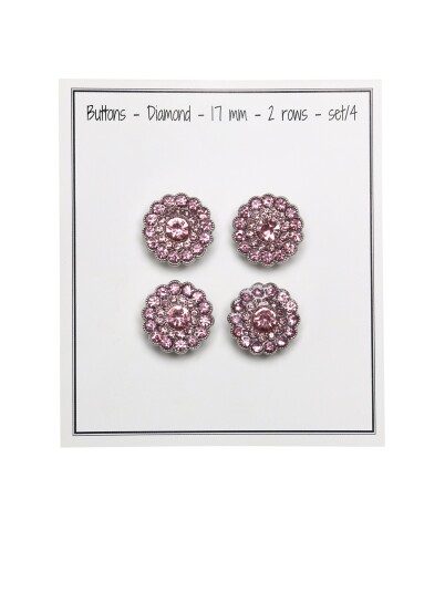 Go Handmade Knapp Rosa Diamant/Bling 2 Rows 17Mm