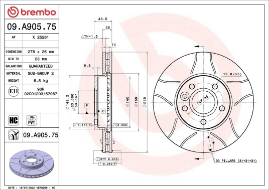 Bremseskive BREMBO 09.A905.75