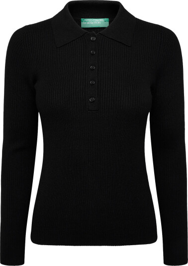 United Colors of Benetton L/S Polo Shirt   Black   XL