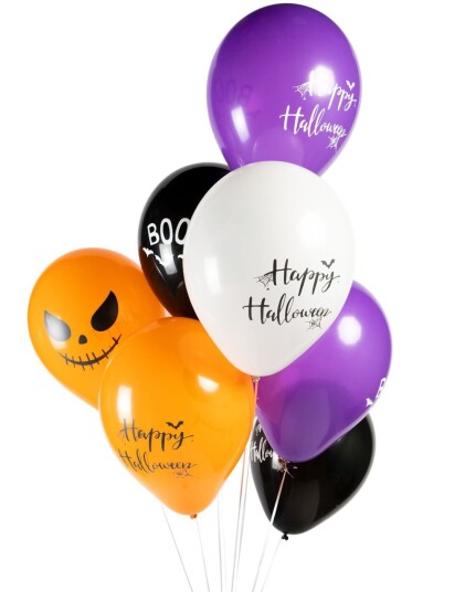 8 stk 30 cm Forskjellig Fargede Ballonger med Halloween motiv