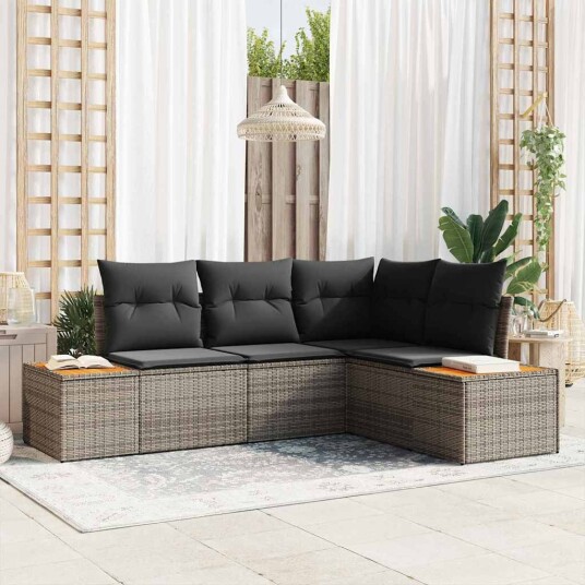 vidaXL Hagesofa Set 4 stk. 4-Antall seter Grå Polyrattan