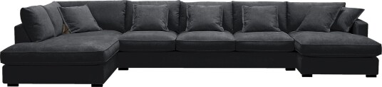 Rossita Lyx 6 seters høyrevendt U formet ekstra dyp sofa med divan og sjeselong i chenille Svart