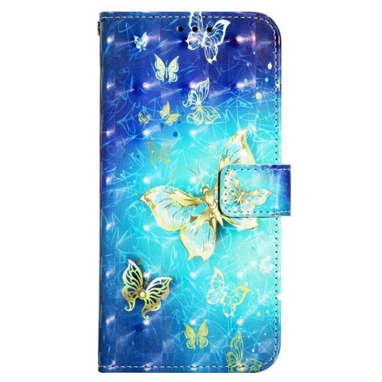 INCOVER iPhone SE (2022 / 2020) / 8 / 7 Kunst Skinn Flip Deksel med Stropp & Lommebok - Gull Sommerfugl