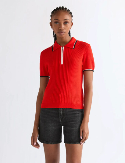 Wrangler Quarter Zip Polo Red L x 00