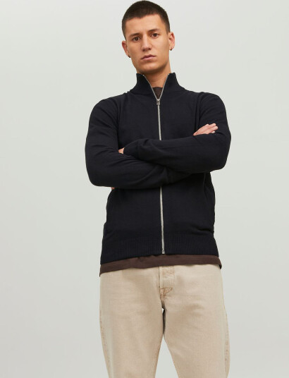 Jack & Jones Jjeemil Knit Turtle Zip Cardigan Noos - Black - XXL Jack & Jones Jjeemil Knit Turtle Zip Cardigan Noos - Black - XXL