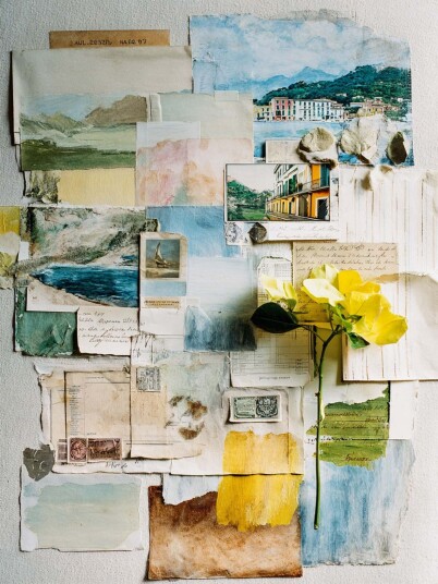 Plakat   Vintage Kollasje med Gul Rose