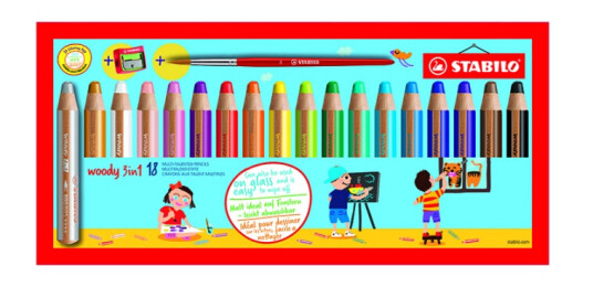 Stabilo Woody 3-in-1 Coloring Pencils 18-set + sharpener and brush