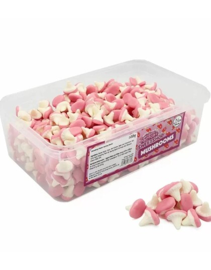 600 stk Sweetshop Mushrooms Boks med Skum Sopper 1,02 kg 600 stk Sweetshop Mushrooms Boks med Skum Sopper 1,02 kg