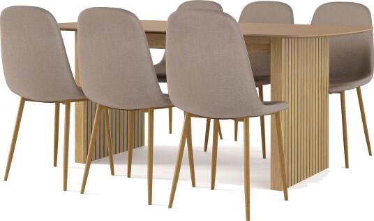 Richeto spisebord 180 cm eik + 6 stk. Nibe stol brun med eikeben - Natur/brun