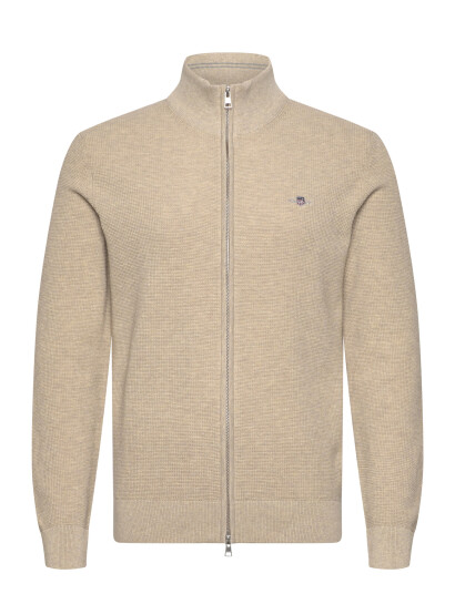 GANT Micro Textured Cotton Zip Cardigan Beige XL GANT Micro Textured Cotton Zip Cardigan Beige XL