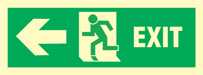 Jo Safety Exit left, arrow left Photoluminescent Self Adhesive Vinyl PV MS 150 x 400 mm IMO 100007PVMS Jo Safety Exit left, arrow left Photoluminescent Self Adhesive Vinyl PV MS 150 x 400 mm IMO 100007PVMS