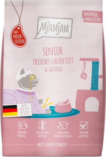Mjamjam våtfôr Senior Sprø måltider Laks & Fjærkre 300 g
