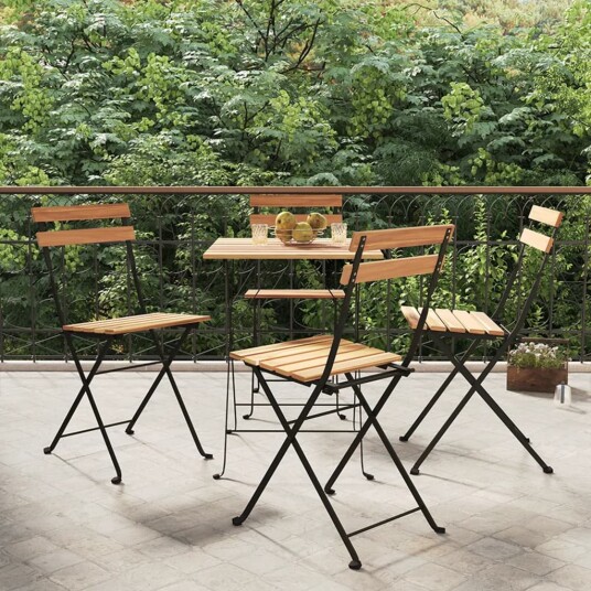 vidaXL Sammenleggbare bistrostoler 4 stk heltre teak og stål