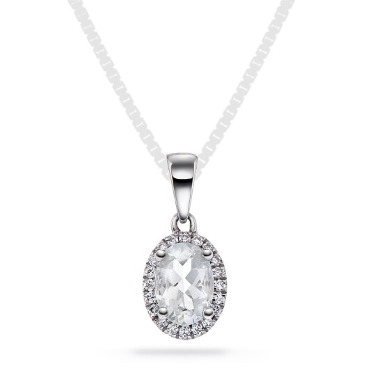 Edel by Gullfunn, Smykke i 585 hvitt gull med diamanter 0,10 ct med hvit topas