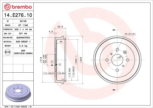 Bremsetrømmel BREMBO 14.E276.10