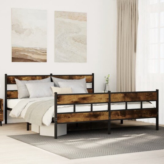 Sengeramme i metall uten madrass røkt eik 200x200 cm 8721158367525