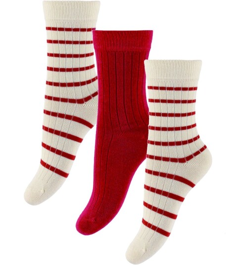 Minipop Sokker - Rib - Bambus - Noos - 3-pack - Chili Pepper - MiniPop - 35/38 - Sokker Beige Rød - 35-38