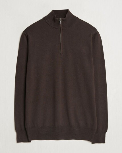 Morgano Extra Fine Merino Wool Half-Zip Dark Brown Morgano Extra Fine Merino Wool Half-Zip Dark Brown