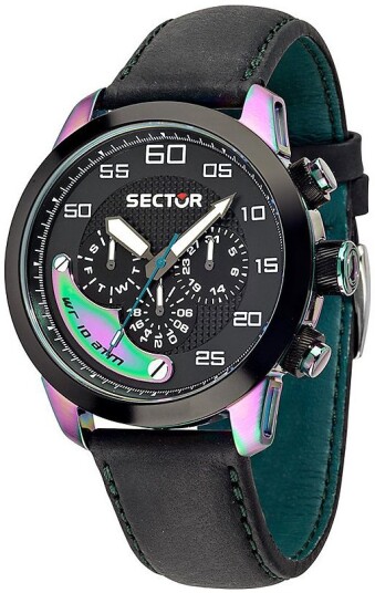 Sector Herreklokke R3251575009 Sort/Lær Ø45 mm