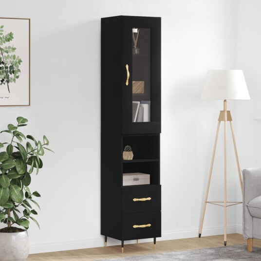 vidaXL Highboard svart 34,5x34x180 cm konstruert tre 8720845487041