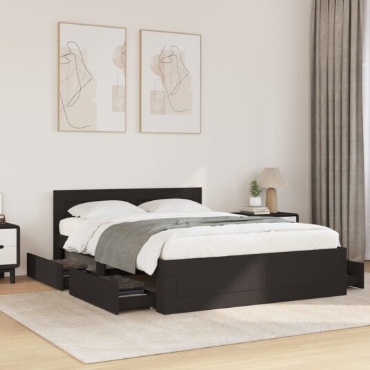  Sengeramme med hodegavl svart 140x200 cm konstruert tre 8721102855672