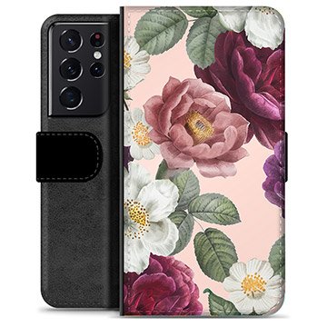 Samsung Galaxy S21 Ultra 5G Premium Lommebok-deksel Romantiske Blomster