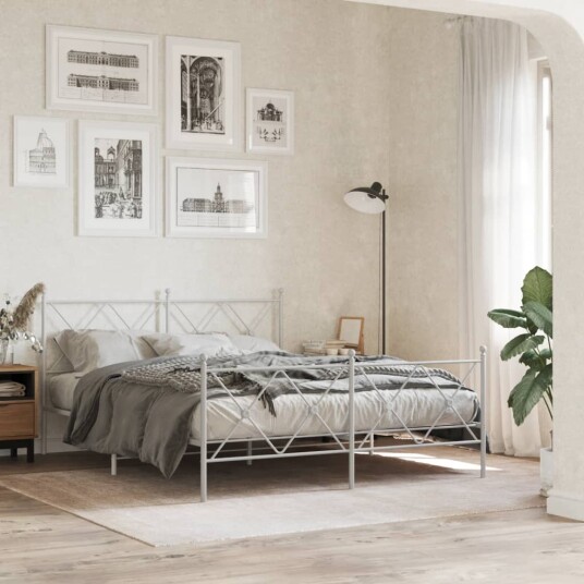  Sengeramme i metall med hode- og fotgavl hvit 150x200 cm 8721012374553