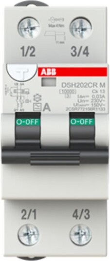 Jordfeilautomat 2pol DSH202CR M Ck13A/30mA ABB - 1629903
