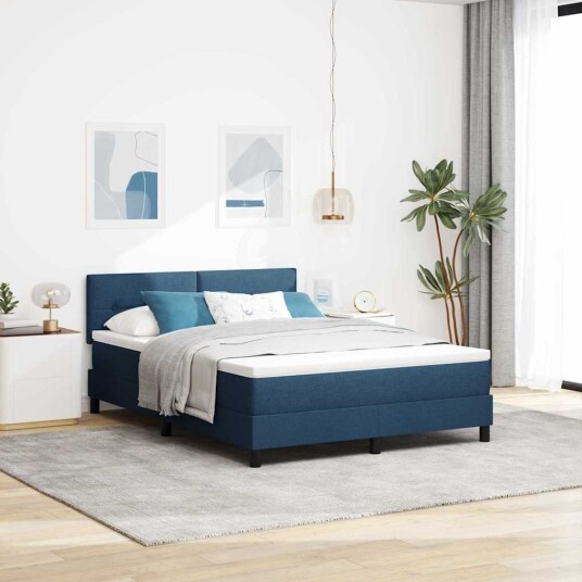 Box Spring Seng med Madrass Blå 140x200 cm Stoff