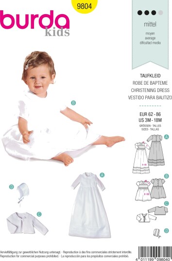 Burda 9804 - Dåpskjole EUR: 62-86, US: 3M-18M Burda 9804 - Dåpskjole EUR: 62-86, US: 3M-18M